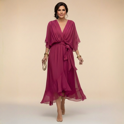 Cindy Chiffon-Kleid mit V-Ausschnitt