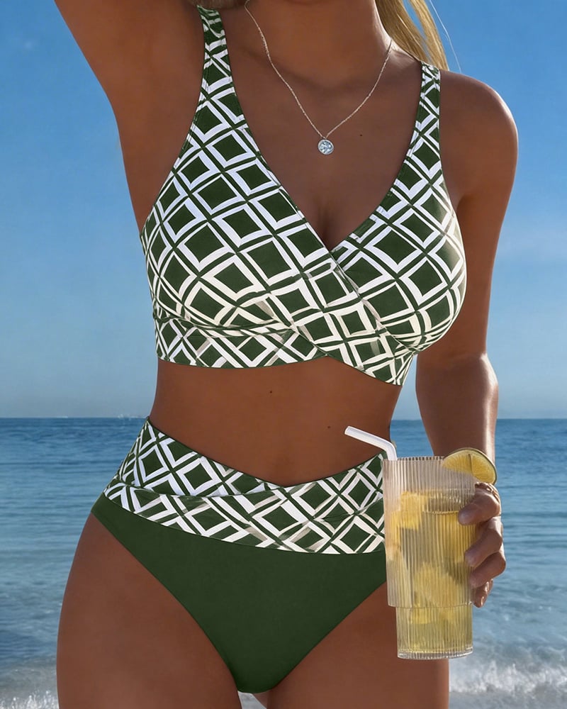 Zweiteiliger Bikini mit BH-Design und Diamantmuster
