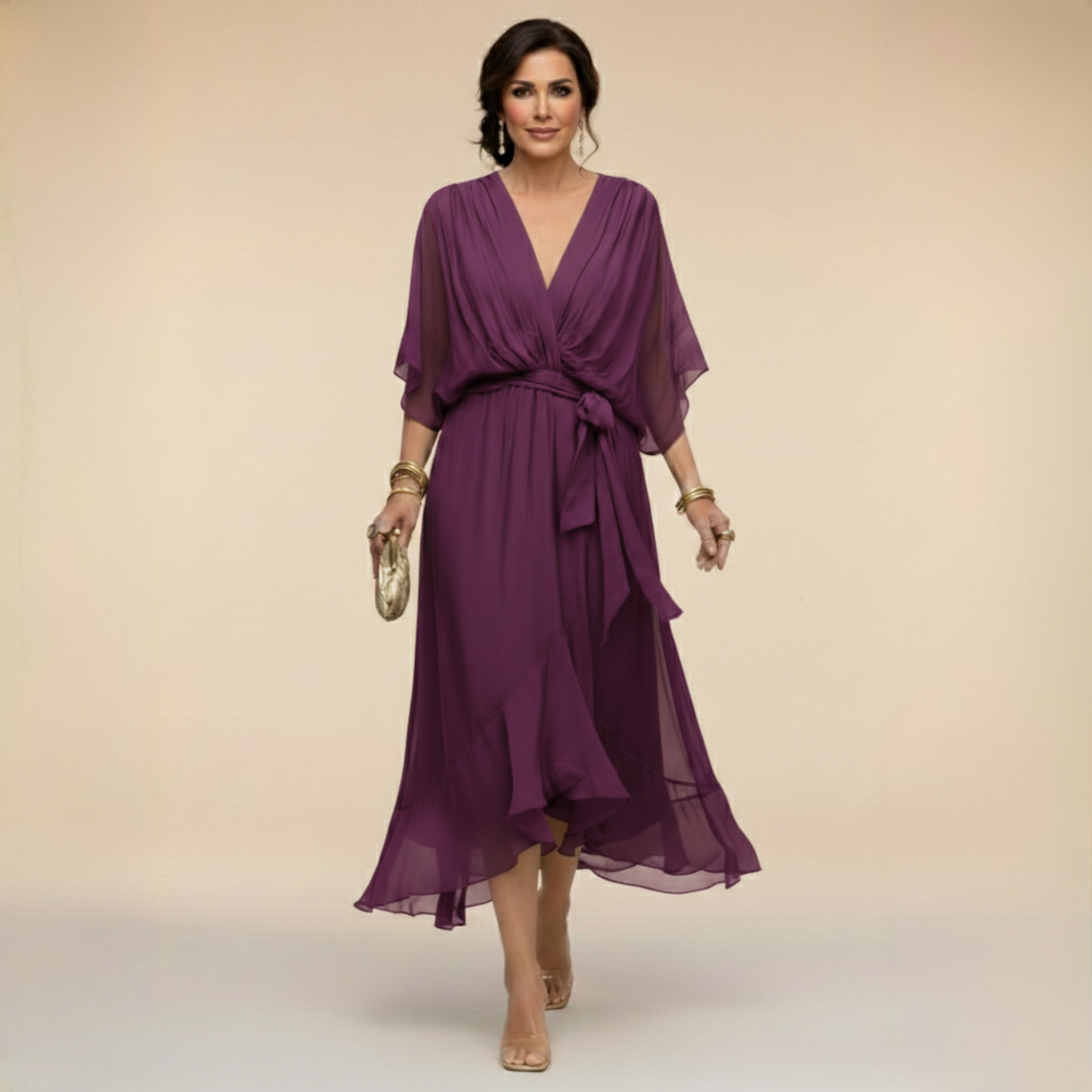 Cindy Chiffon-Kleid mit V-Ausschnitt