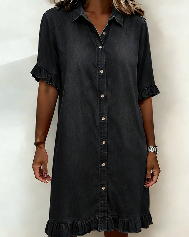 Tessa | Bequemes Denim-Kleid mit Flatterndem Rüschendesign