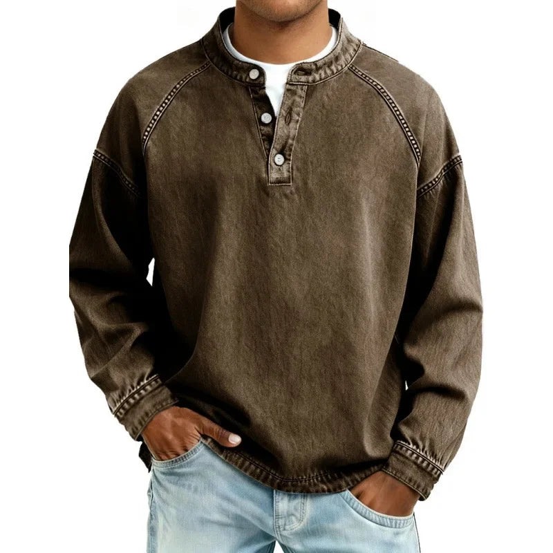 Pedro Langarmshirt | Vintage Herrenhemd mit Knöpfen