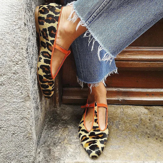 Klara | Ballerinas mit Leopardenmuster und T-Riemen