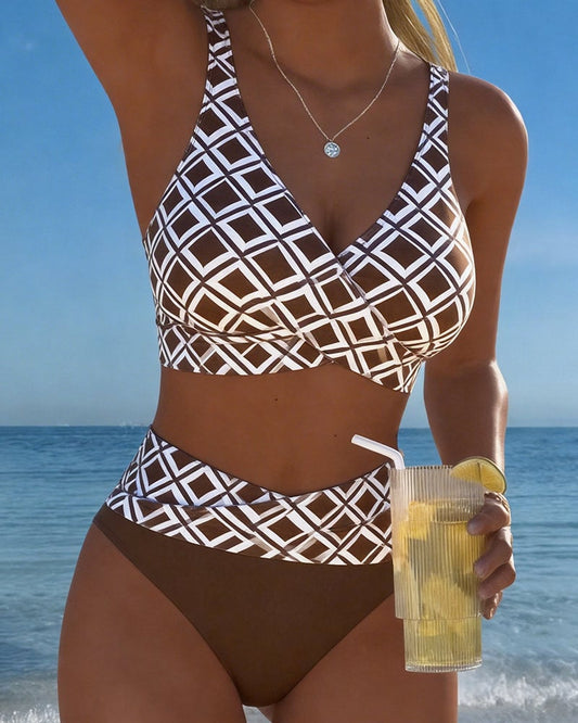 Zweiteiliger Bikini mit BH-Design und Diamantmuster